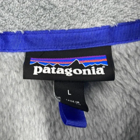 Patagonia gray & blue lined women’s fleece jacket pullover large kangaroo pocket - Picture 7 of 9